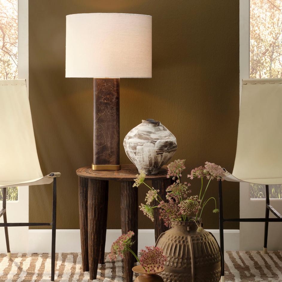 Preston Burl Wood Table Lamp with Linen Shade by Jamie Young