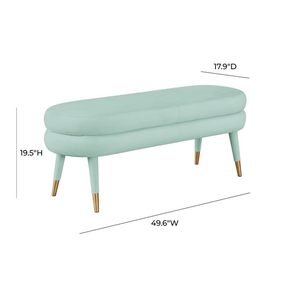 Betty Sea Foam Green Velvet Bench by tov furniture