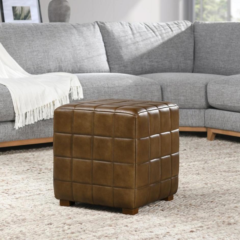 Carlo Leather 18" Square Ottoman by Classic Home
