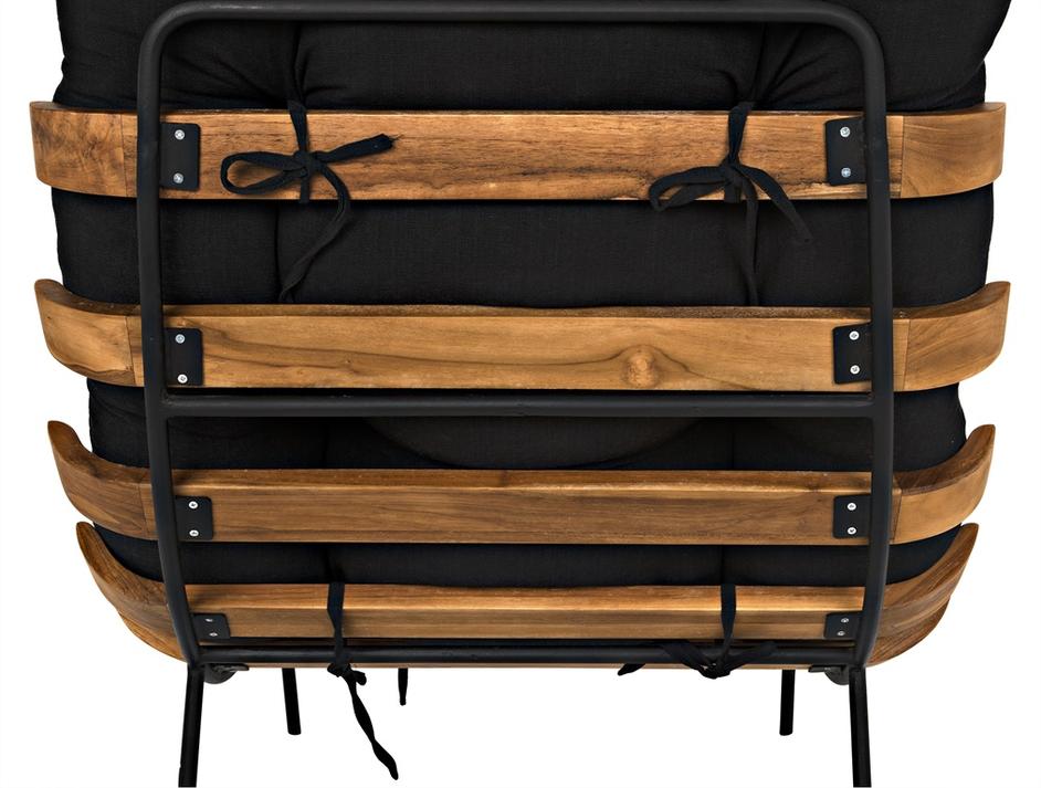 Hanzo Teak Chair with Industrial Steel Legs and Black Cotton Cushion, Satin Finish by Noir Furniture