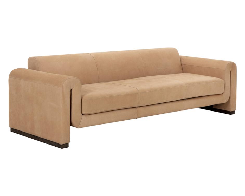 ROMER SOFA - DISTRESSED BROWN - NUBUCK TAN LEATHER by Sunpan