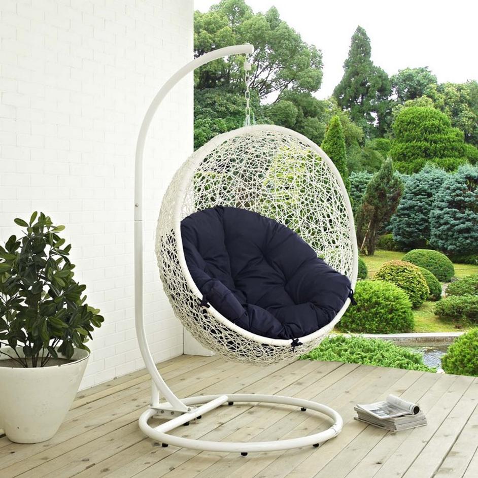 Segreto Outdoor Patio Swing Chair With Stand In White Navy by Modway Furniture