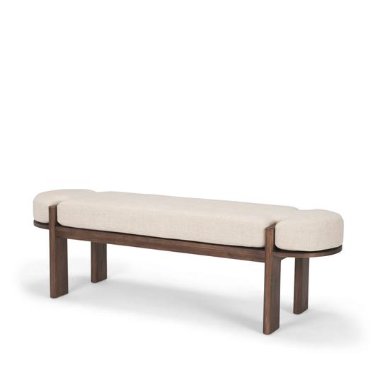 Sohan Dark Elm Wood w/ Oatmeal Fabric Bench by Mercana