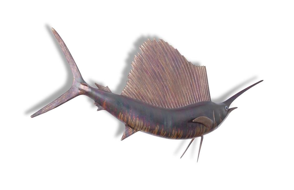 Sail Fish Wall Sculpture, Resin, Copper Patina Finish by PHILLIPS COLLECTION