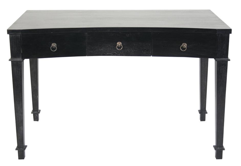 Curba Mahogany and Veneer Desk with Brass Pulls in Hand-Rubbed Black by Noir Furniture