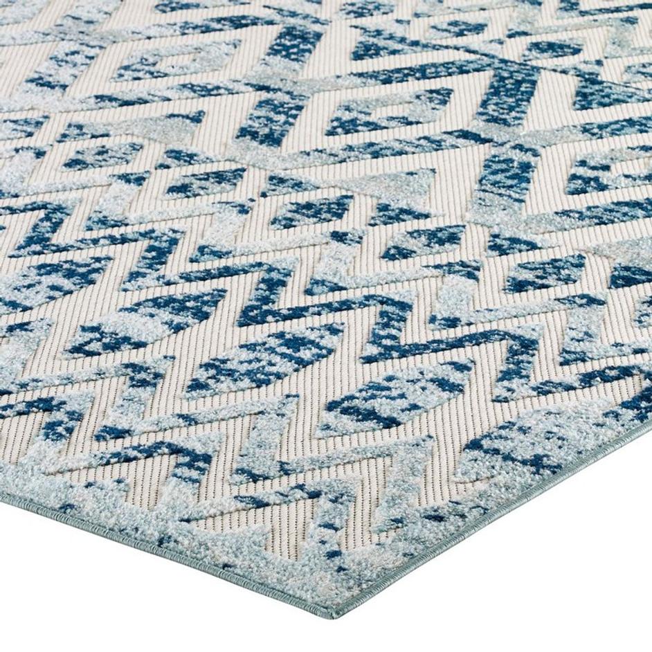 Burket Tamako Diamond And Chevron Moroccan Trellis 8X10 Indoor / Outdoor Area Rug In Ivory And Blue by Modway Furniture