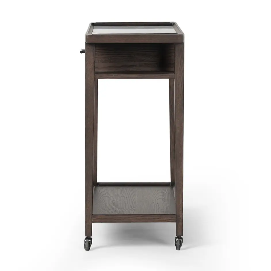 Dorrit Bar Cart In Brown Oak-Honed White Marble-Smooth Black Metal by Four Hands