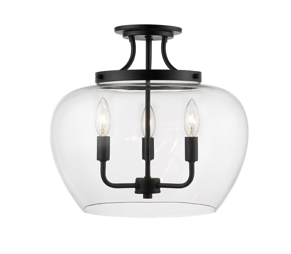 Joliet 3 Light Semi Flush Mount in Matte Black Finish by Z-Lite