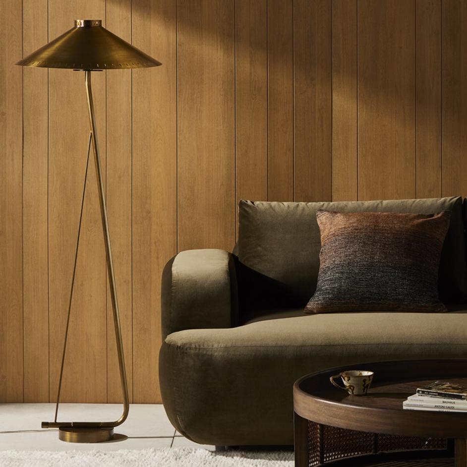 Egon Floor Lamp In Antique Brass Iron by FOUR HANDS