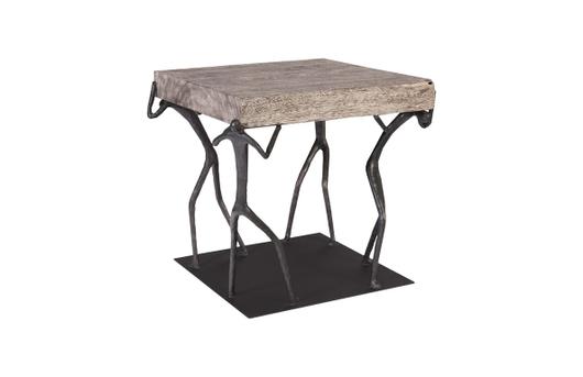 Atlas Side Table, Chamcha Wood, Gray Stone Finish, Metal by PHILLIPS COLLECTION