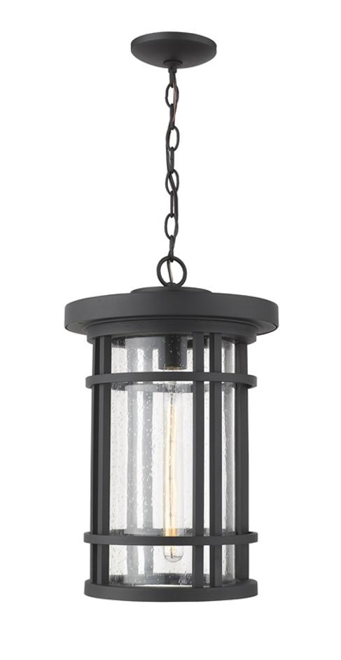 Jordan 1 Light Outdoor Chain Mount Ceiling Fixture in Black Finish by Z-Lite