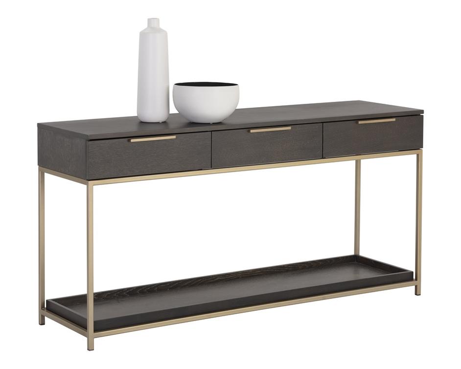 Rebel Console Table With Drawers - Gold - Charcoal Grey by Sunpan