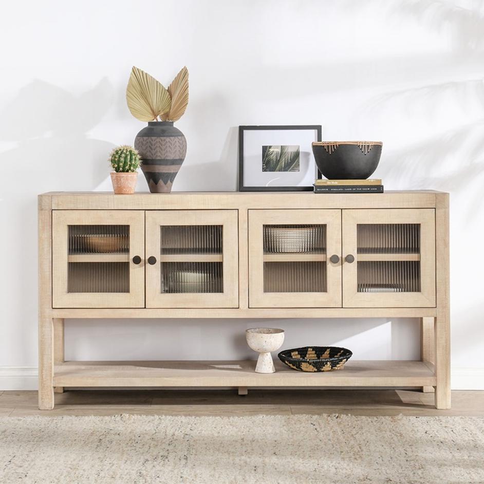 Tenno Reclaimed Wood 4Dr Cabinet White Washed by Classic Home