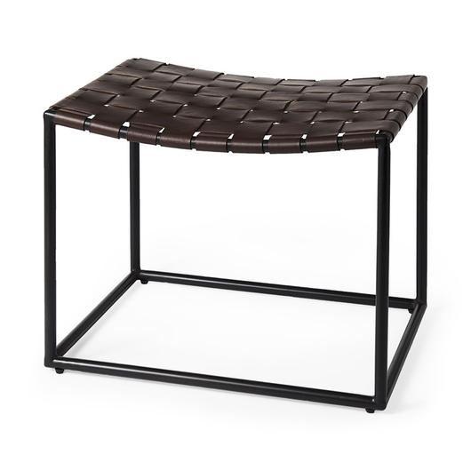 Clarissa 22.0L x 16.0W x 16.5H Brown Leather Woven Seat W/ Black Metal Frame Stool by Mercana