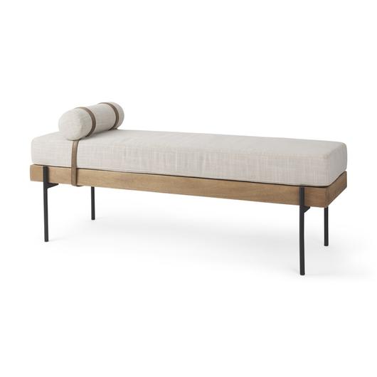 Colburne Cream Fabric w/Brown Wood Bench by Mercana