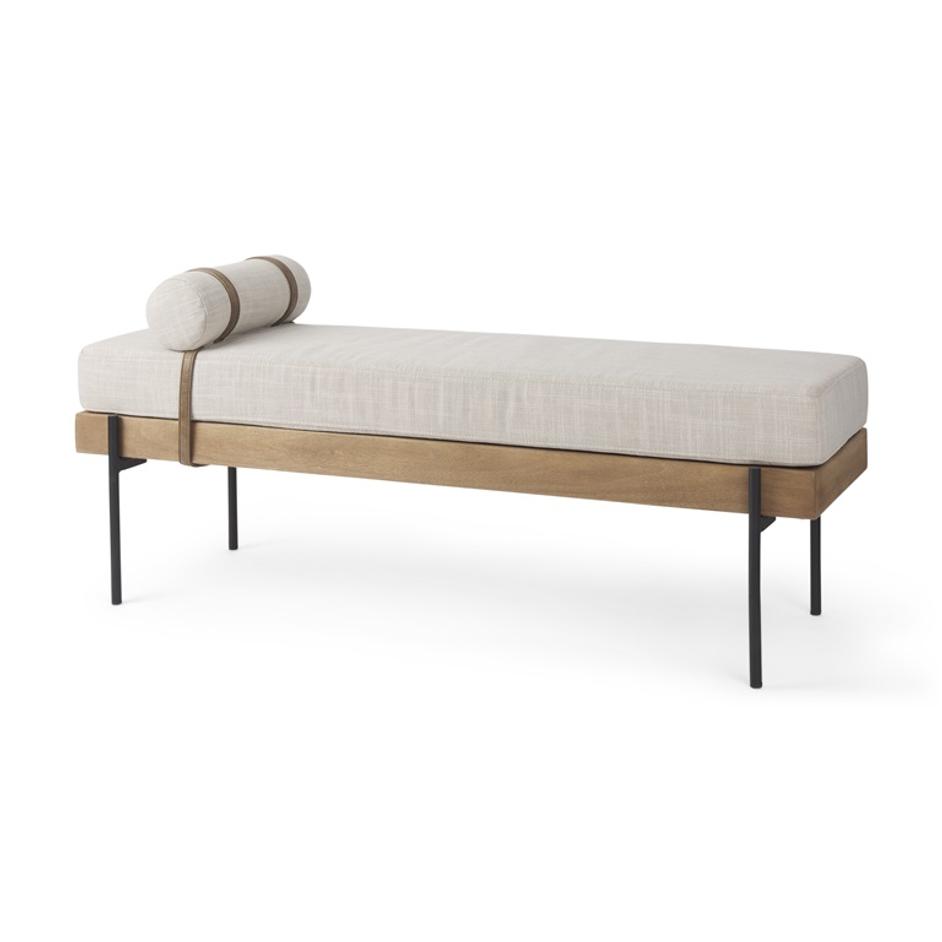 Colburne Cream Fabric w/Brown Wood Bench by Mercana