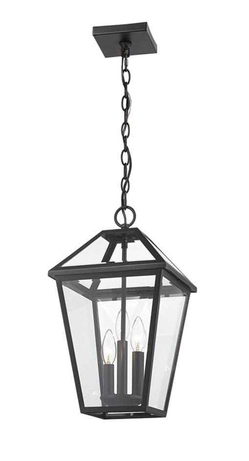 Talbot 3 Light Outdoor Chain Mount Ceiling Fixture in Black Finish by Z-Lite