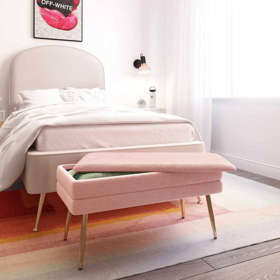Ziva Blush Velvet Storage Bench by tov furniture