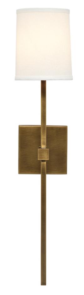 Minerva Wall Sconce, Antique Brass With White Linen Shade by Jamie Young