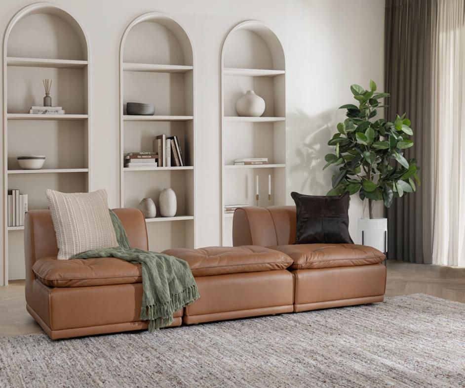 Haven Leather Ottoman Toffee Brown by Classic Home