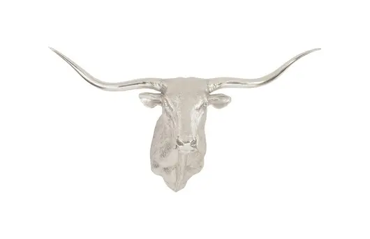 Longhorn Bull Wall Art, Resin, Silver Leaf by PHILLIPS COLLECTION