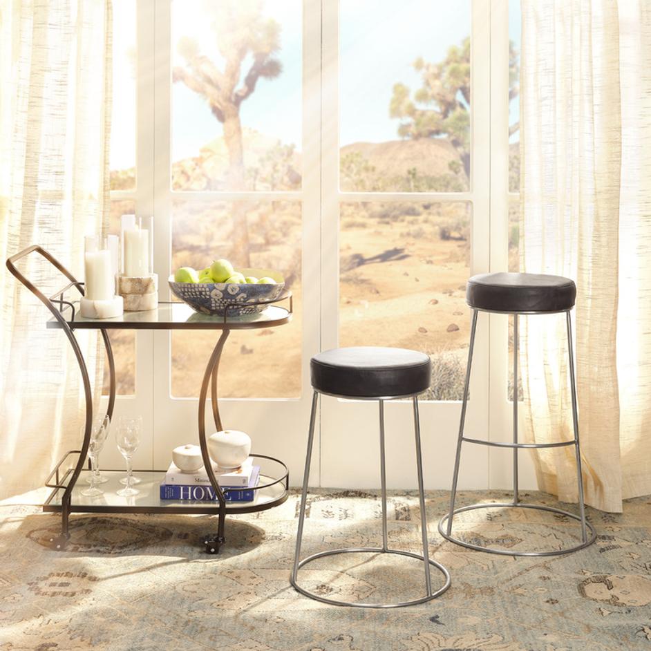  Henry Round Leather Bar Stool, Charcoal by Jamie Young