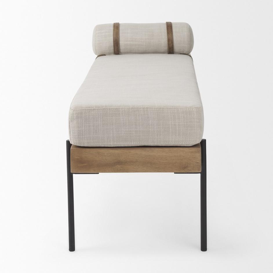 Colburne Cream Fabric w/Brown Wood Bench by Mercana