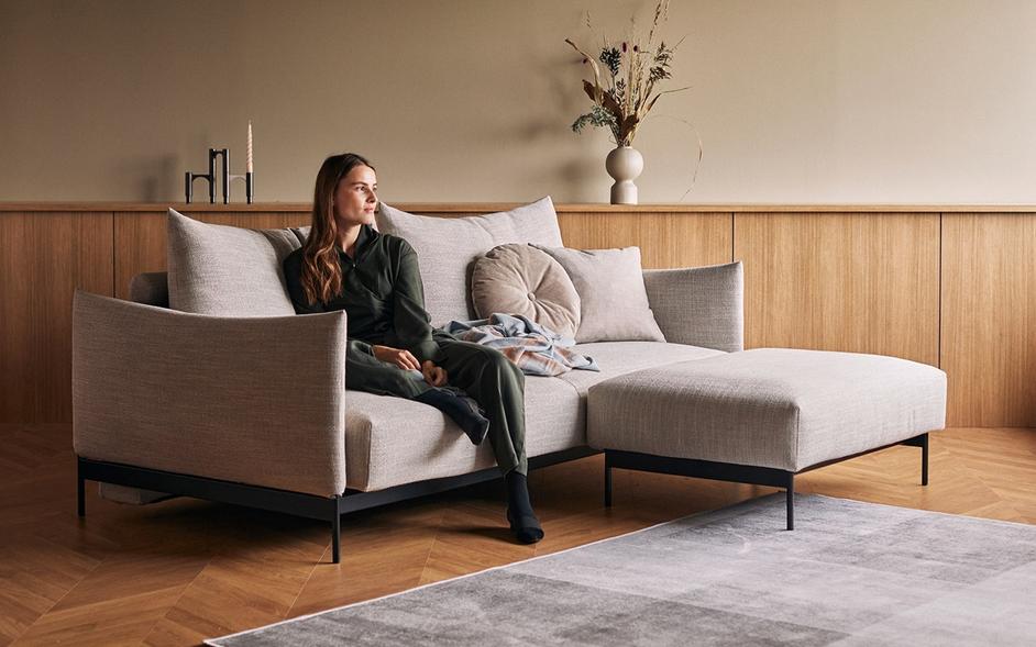 MALLOY SOFABED in KENYA GRAVEL FABRIC WITH Black Metal LEGS 579 by INNOVATION USA