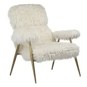 Charlotte Occasional Chair In Natural White Fur and Brushed Brass Legs by Dovetail
