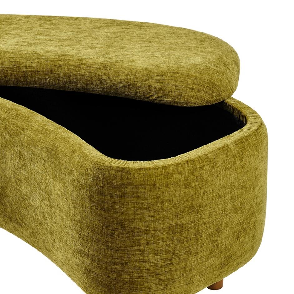 Leony Chenille Storage Bench, Seneca Olive  by New Pacific Direct