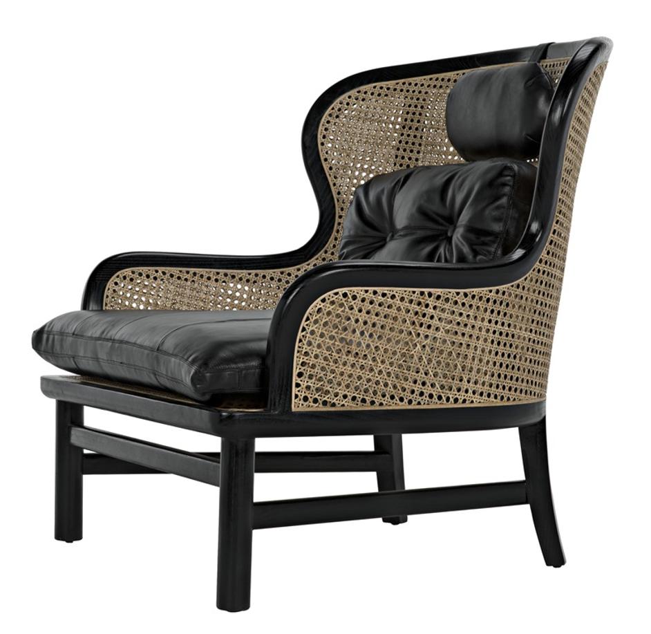 Marabu Sungkai/Mindi Chair in Charcoal Black with Black Leather and Caning by Noir Furniture