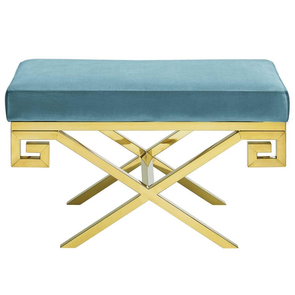 Bendel Velvet Performance Velvet Bench In Sea Blue by Modway Furniture