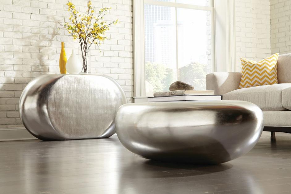 River Stone Cocktail Table, Silver Leaf Small by PHILLIPS COLLECTION