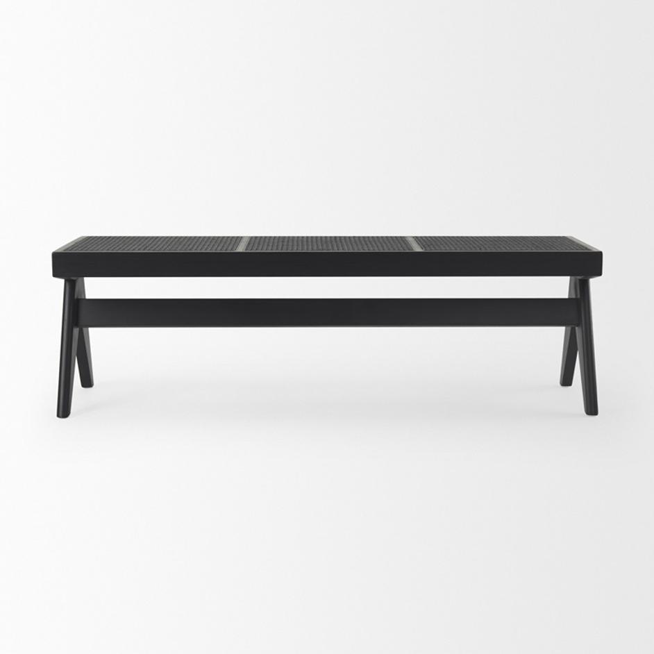 Arvin 59.1L x 17.7W x 18.1H Black Wooden Bench by Mercana