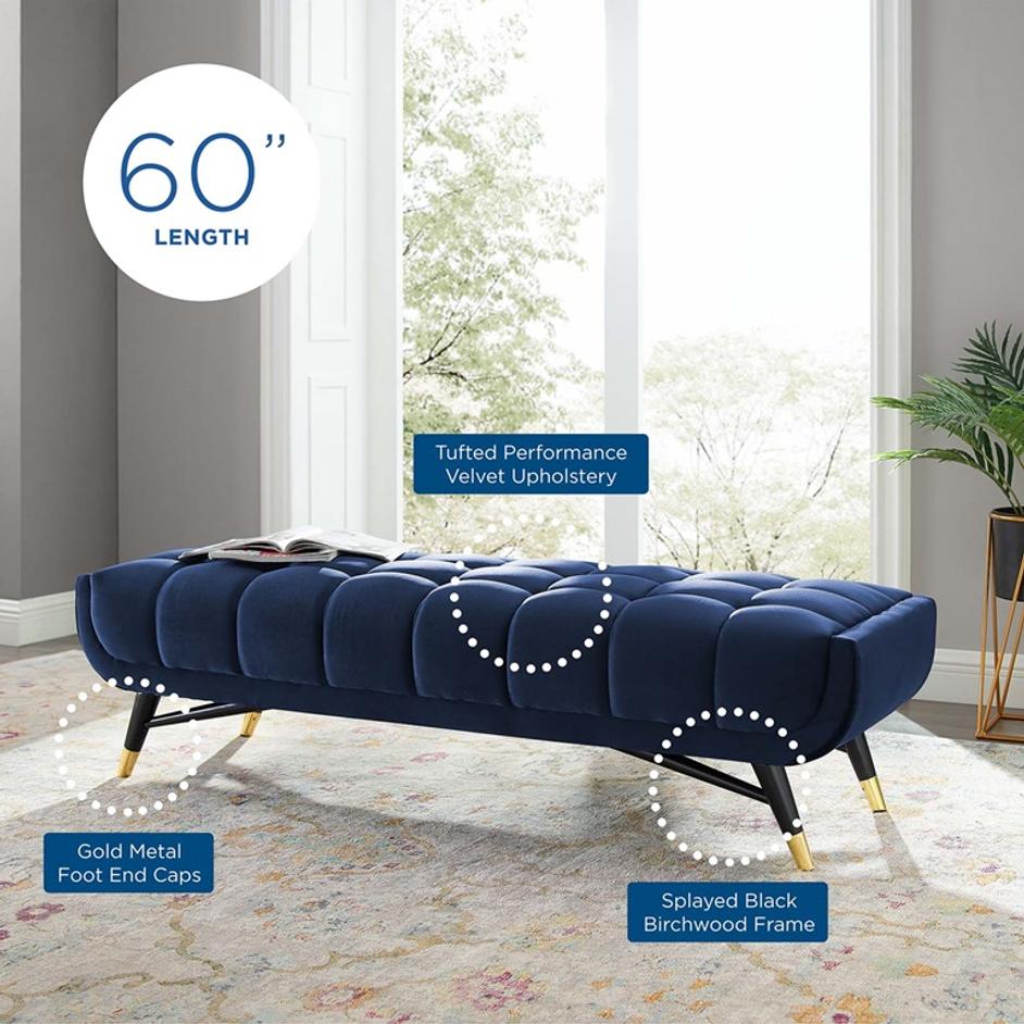 Scholar 60" Performance Velvet Bench In Midnight Blue by Modway Furniture