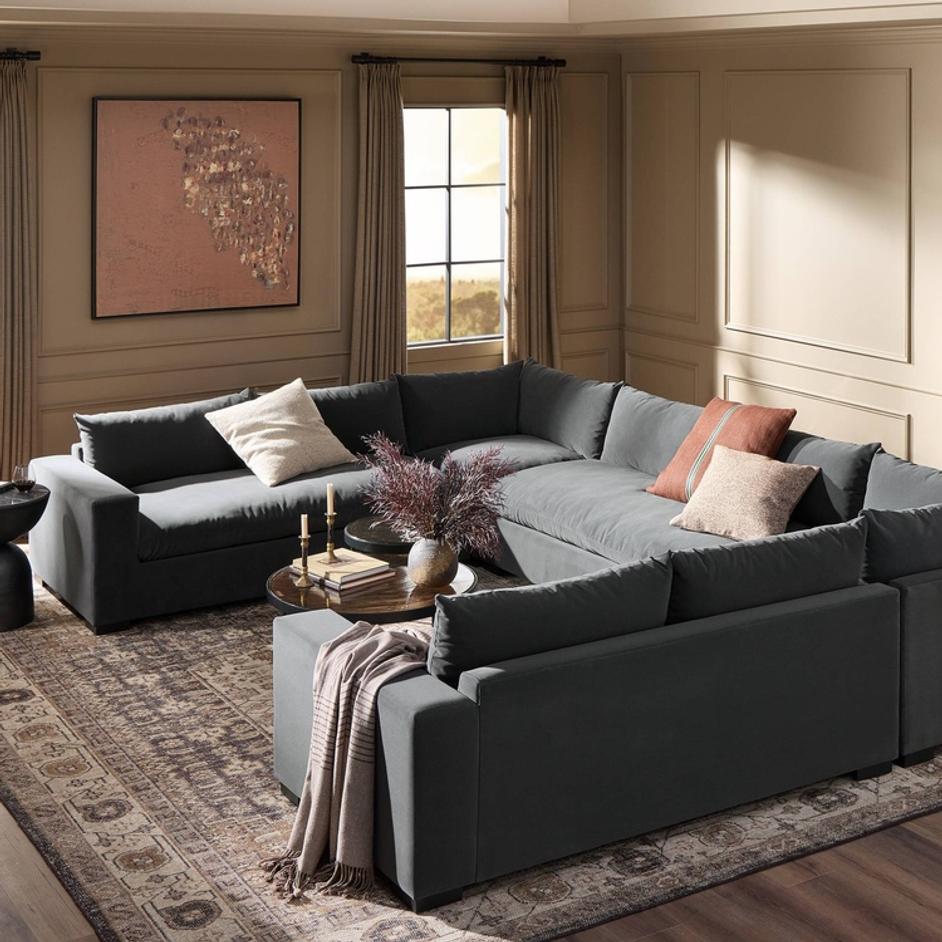Grant 5 Piece Sectional With Arms In Crypton Henry Charcoal And Espresso by Four Hands