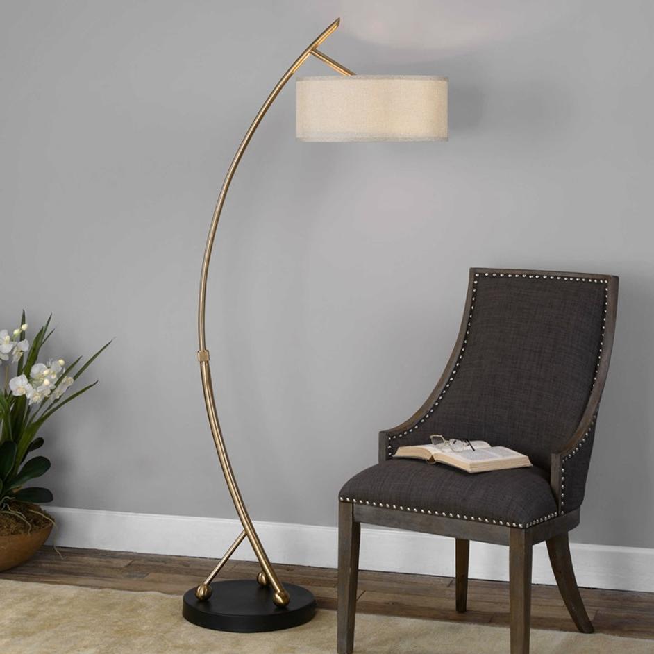 Vardar Curved Brass Floor Lamp by Uttermost
