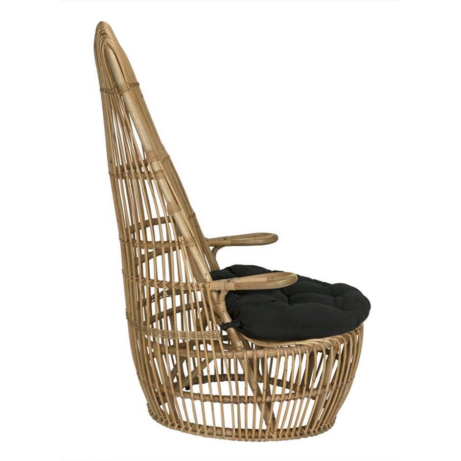 Clementine Rattan Chair with Black Cotton Cushion and Clear Coat Finish by Noir Furniture