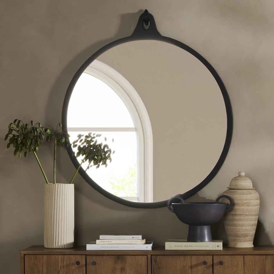 Hyde Round Mirror In Black Aluminum by FOUR HANDS