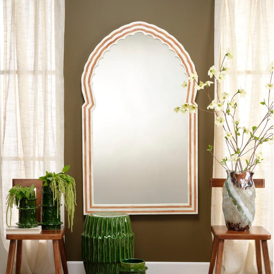 Bardot 60" Wood & Buffalo Bone Arch Wall Mirror by Jamie Young