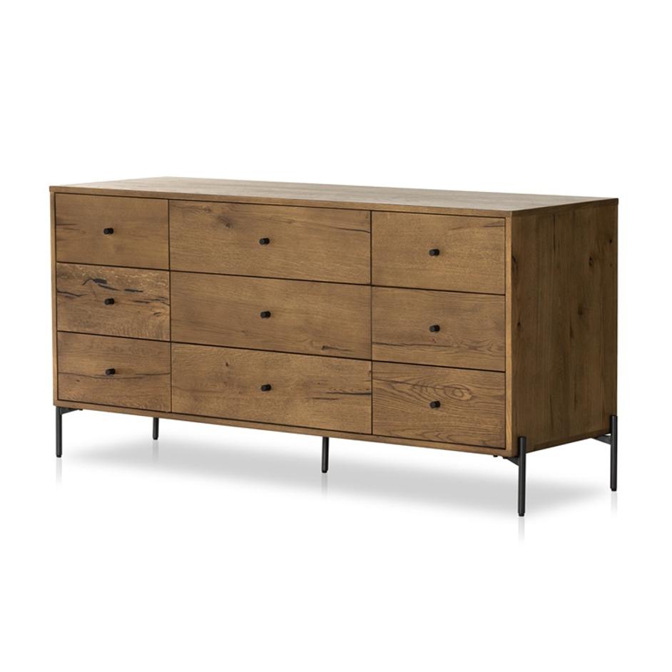 Eaton 9 Drawer Dresser In Amber Oak Resin by FOUR HANDS