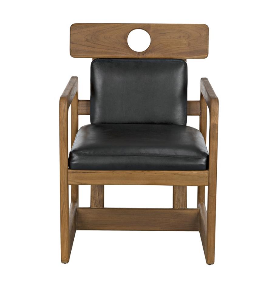 Buraco Teak Armchair with Gloss Finish and Black Leather Upholstery by Noir Furniture