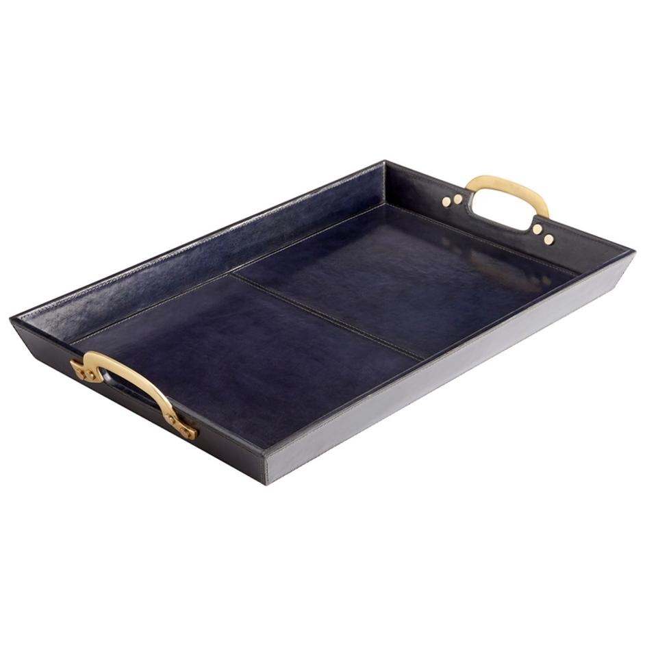 Mcqueen Tray In Blue And Antique Brass by Cyan Design