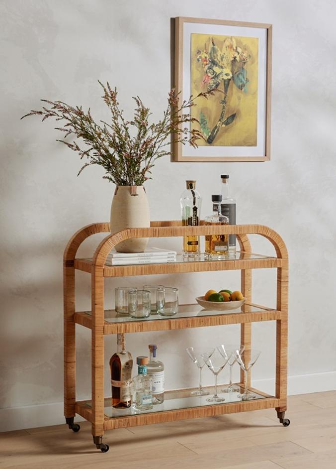 Dory Bar Cart In Honey Rattan by FOUR HANDS