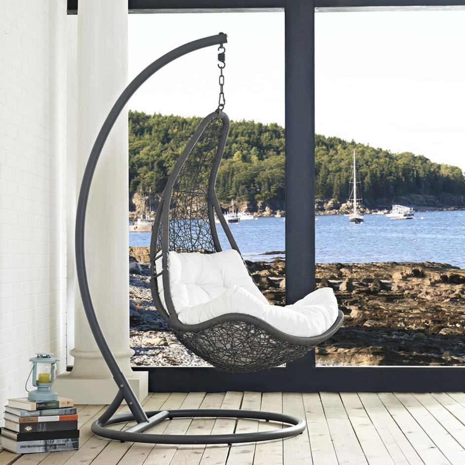 Subdue Outdoor Patio Swing Chair With Stand In Gray White by Modway Furniture