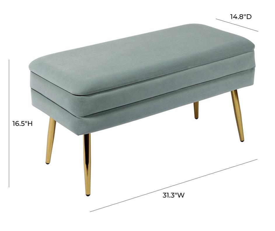 Ziva Sea Blue Velvet Storage Bench by tov furniture