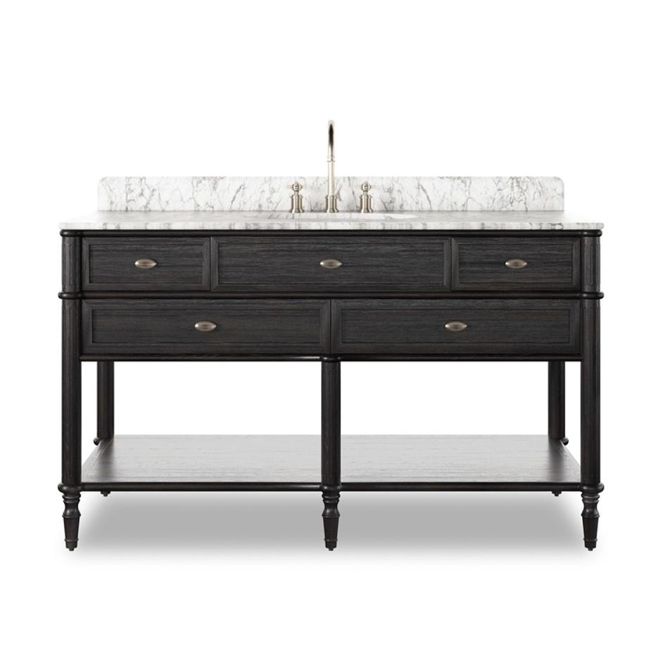 Toulouse Single Wide Vanity - Satin Black Veneer by Four Hands