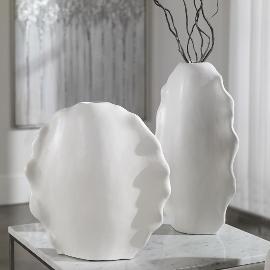 Ruffled Feathers Modern White Vases, S/2 by Uttermost