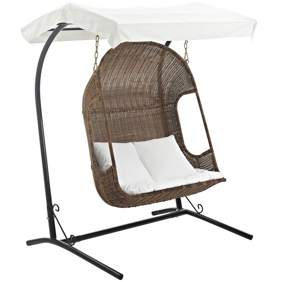 Reflection Outdoor Patio Swing Chair With Stand In Brown White by Modway Furniture