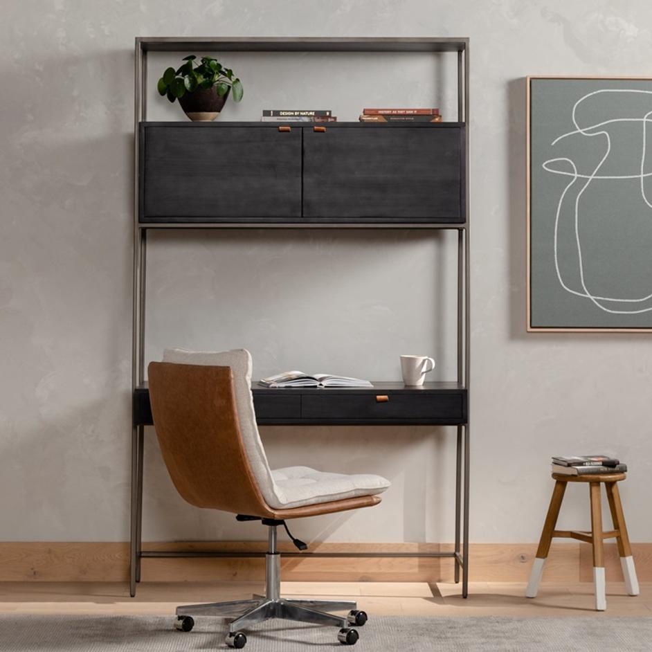 Trey Modular Wall Desk - Black Wash Poplar by Four Hands